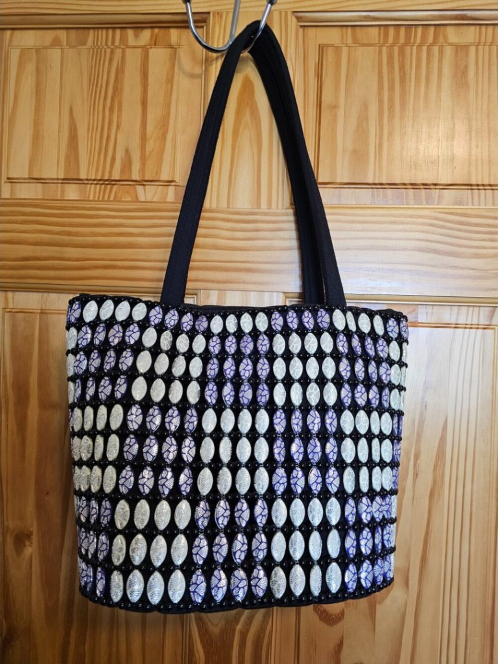 Purple And White Beaded Bag